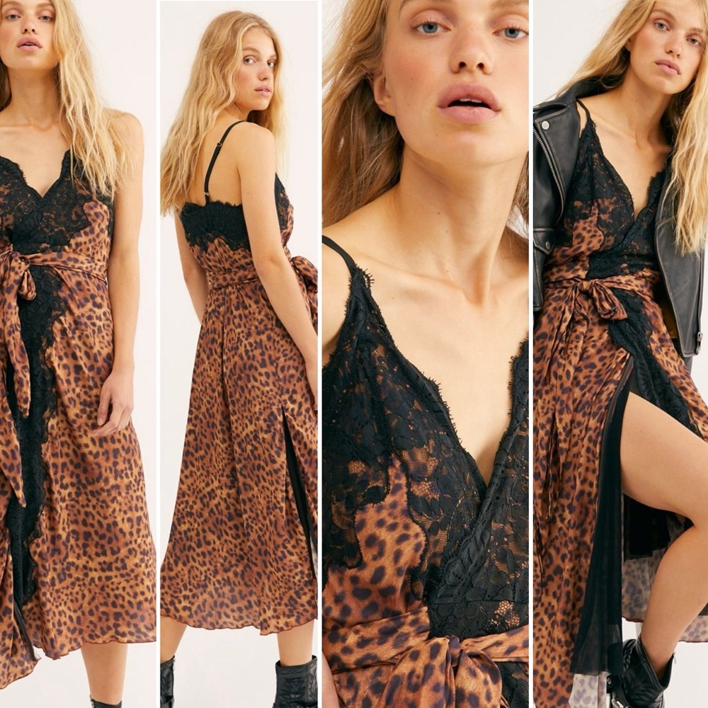 We are HAH dancing queen black lace leopard print wrap dress size Large L